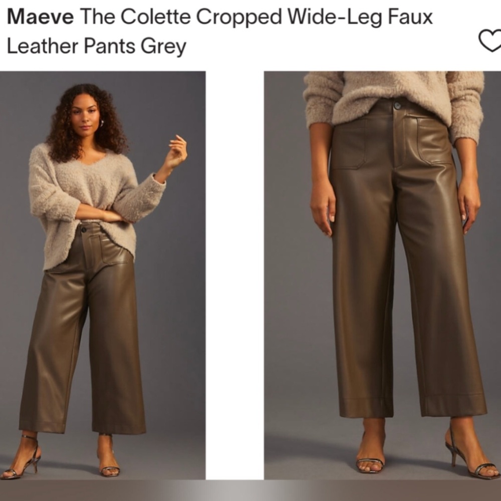 Anthropologie Maeve Colette Cropped Wide-Leg Faux Leather Pants - Brown 31